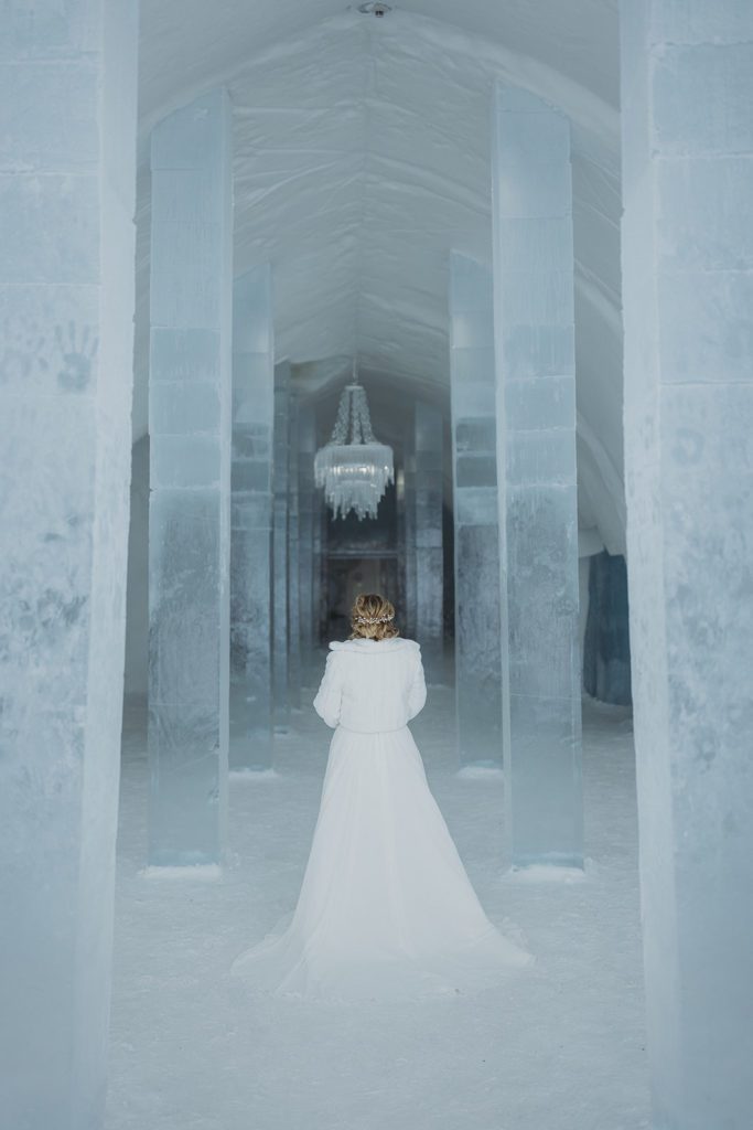Elopement in Icehotel ceremonry hall